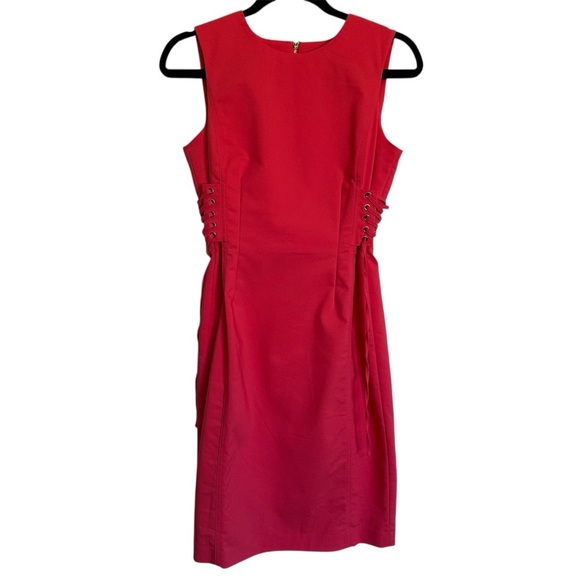 Calvin Klein Side Lace-Up Fitted Sheath Dress Pink Sleeveless Full Zip Size 4 - Picture 1 of 11